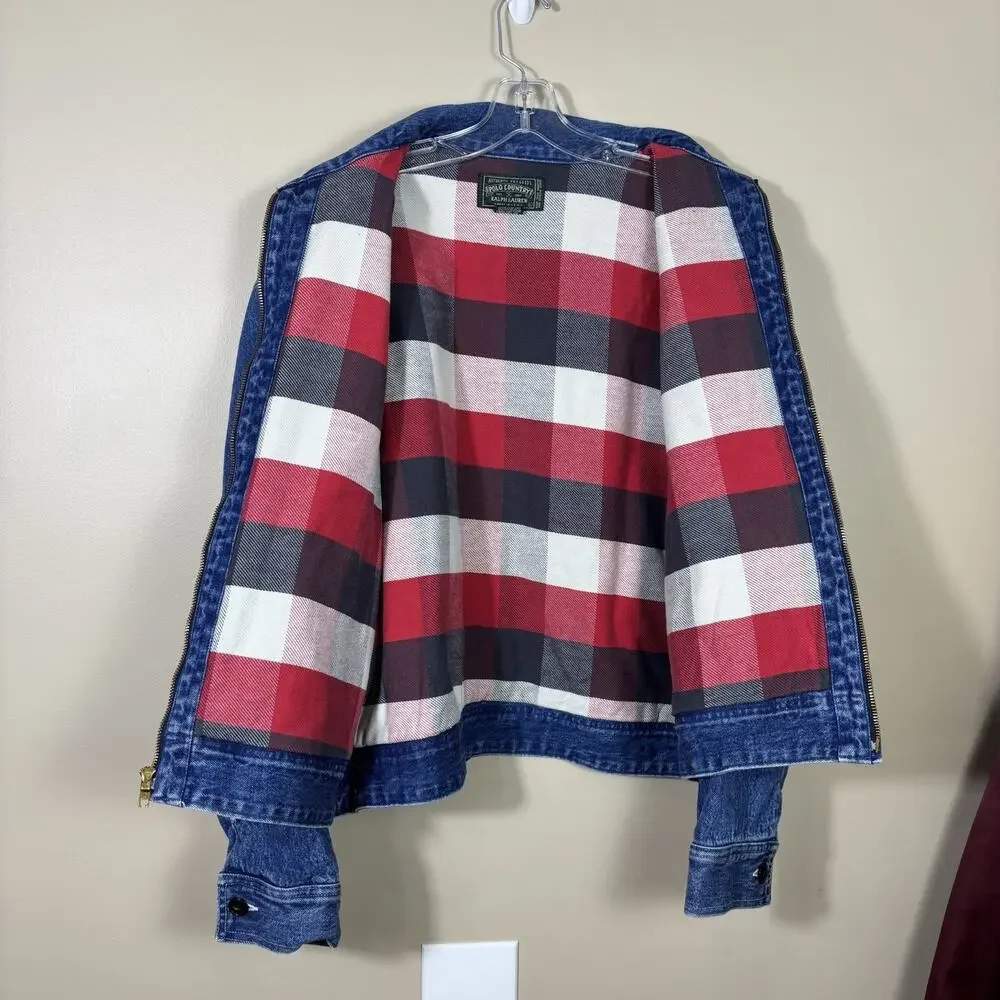 Vintage Polo Country Ralph Lauren Denim Jacket Mens Large 90s Blanket Lined USA
